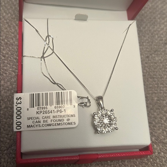 DIAMOND HALO 18” PENDANT NECKLACE 3/4ct.tw.) 14k WHITE GOLD - Picture 4 of 8